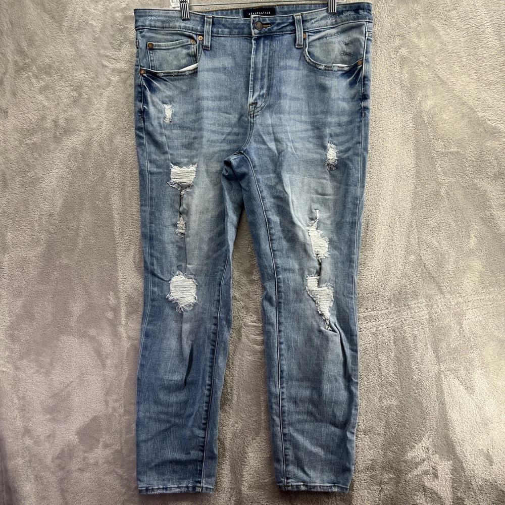 Aeropostale Womens High Rise Skinny Jeans Blue Distressed Denim Size 36/32